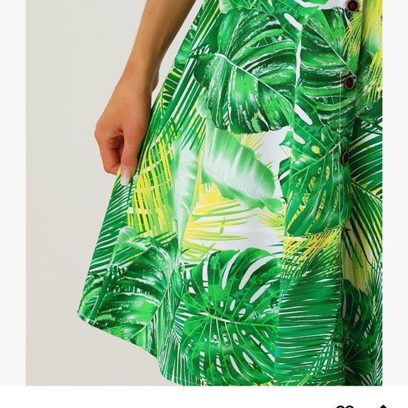 Allegra K green palm tree tropical leaf midi dress with tie knot bust - Picture 5 of 7